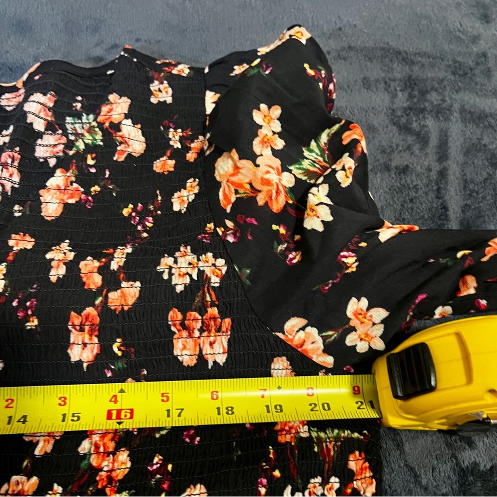 New Old Navy Floral Cotton Knit Puff Sleeve Smocked‎ Peplum Ruffle Boho Top XL - Picture 11 of 13